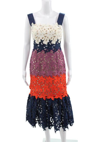 Sea New York Women Fit & Flare Dress Multicolor Square Neck Mid Calf Size 2