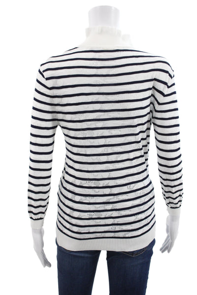 Chloe Womens Mock Neck Striped Pullover Nautical Blue Long Sleeve Size S