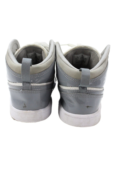 Nike Boys Leather Air Jordan 1 Mid Sneakers Wolf Grey Aluminum Size 2Y