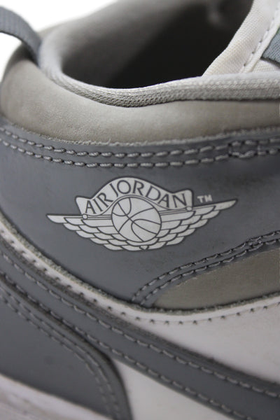 Nike Boys Leather Air Jordan 1 Mid Sneakers Wolf Grey Aluminum Size 2Y