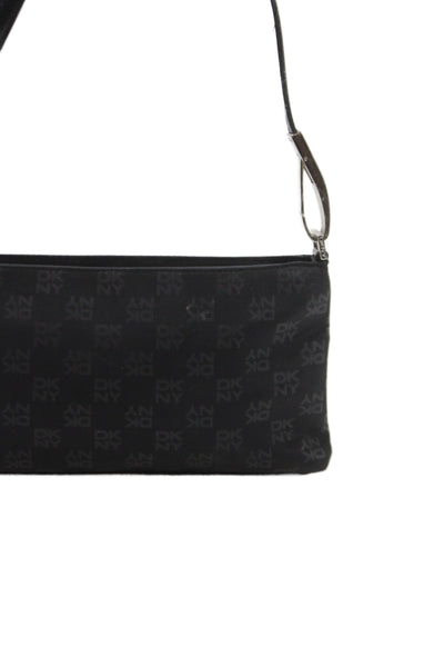 DKNY Womens Nylon Monogram Shoulder Handbag Black