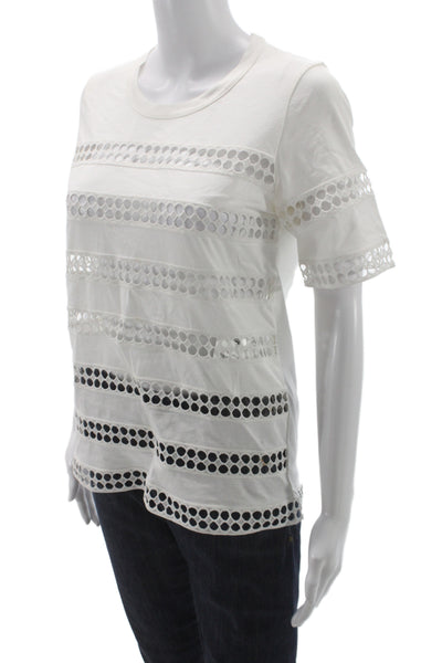 Chloe Women Basic Striped Cotton Crew Neck Short Sleeve T-Shirt Size XS
