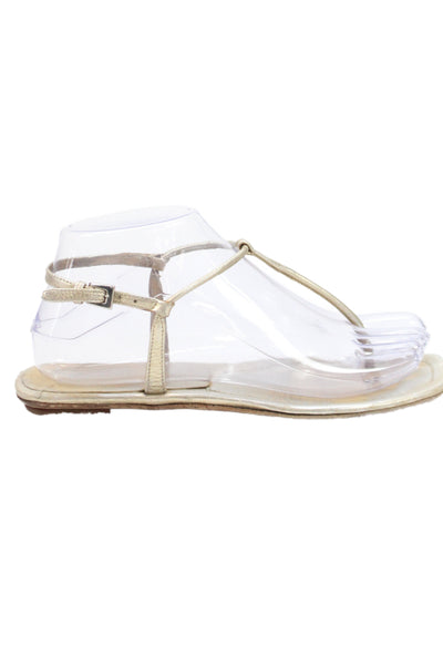 Prada Womens Leather Ankle Strap Thong Sandals Gold Size 6