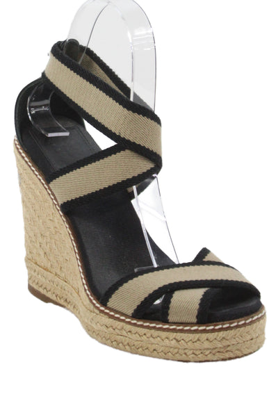 Tory Burch Womens Crisscross Espadrille Wedge Heels Sandals Shoes Brown Size 7B