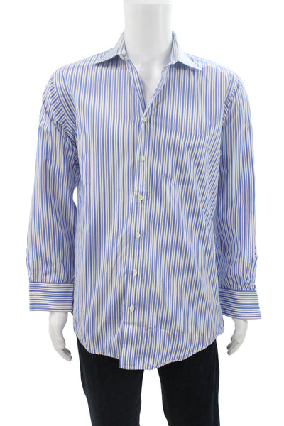 Burberrys Mens Blue Striped 100% Cotton Dress Shirt Size 15.5