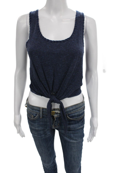 Alice + Olivia Women Cropped Blue Cotton Scoop Neck Sleeveless Tank Size S