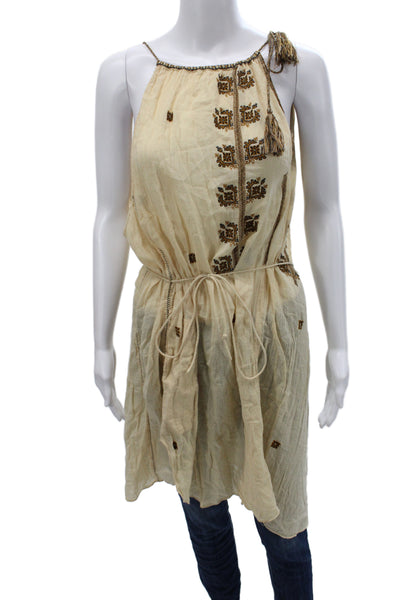 Isabel Marant Etoile Women Sundress Beige Cotton Tie Round Neck Size 36