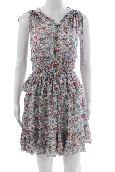 Ulla Johnson Women Mini Silk Floral V-Neck Sleeveless Button Dress Size 0