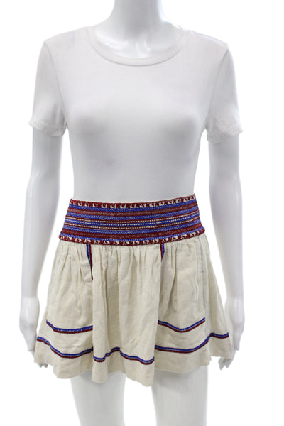 Isabel Marant Etoile Womens Silk Geometric Bohemian Mini Skirt Beige Size 38