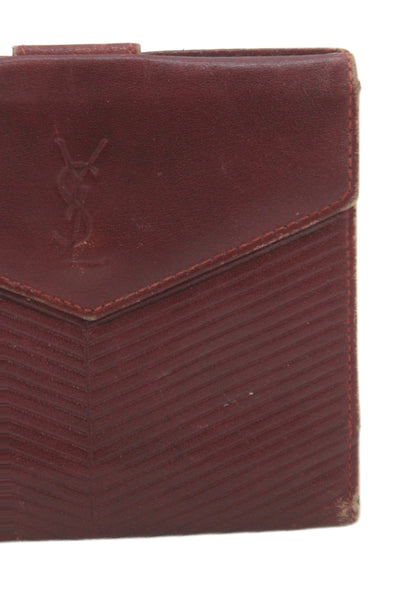 YSL Womens Vintage Embossed Flapped Wallet Red