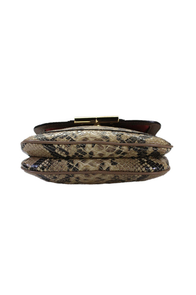 Coach Womens Chain Strap Snakeskin Printed Flap Shoulder Handbag Brown