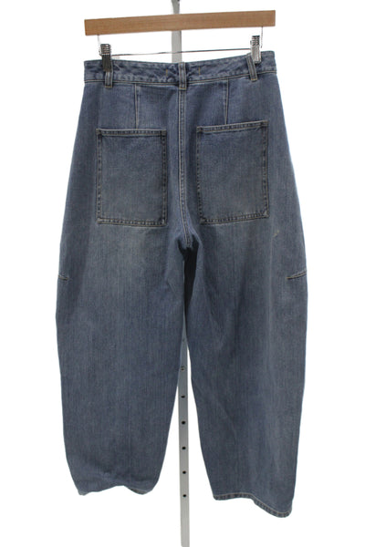 Tibi Women Wide-Leg Blue Cotton High Rise Jeans Size 25