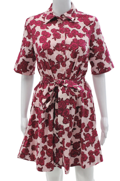 Kate Spade New York Women Shirt Dress Pink Floral Cotton Short Sleeve Size XS