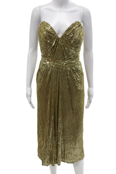 Badgley Mischka Women Sheath Gold Sequin Midi Dress Sweetheart Size 0