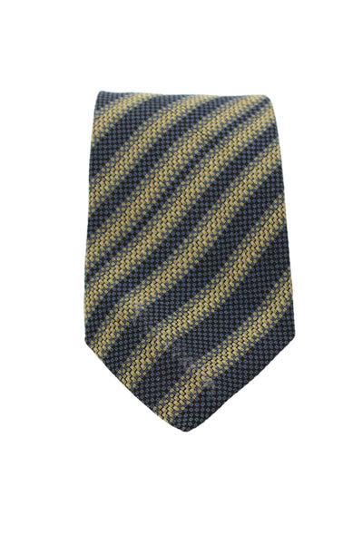 Barneys New York Mens Silk Classic Striped Shirt Tie Yellow Blue 56in.