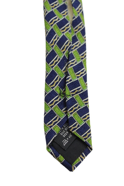 Barneys New York Mens Silk Classic Geometric Print Tie Green Blue 56in.