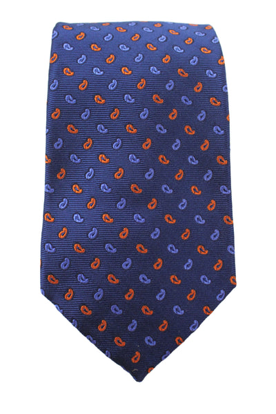 Barneys New York Silk Geographic Print Classic Shirt Tie Blue Orange 56 in.