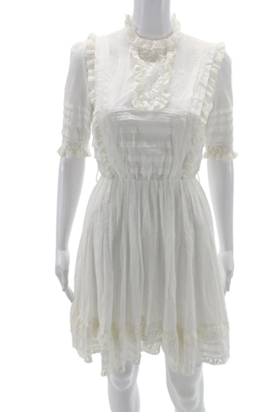 Zimmermann Womens Fit & Flare Striped White Cotton Dress High Neck Size 0
