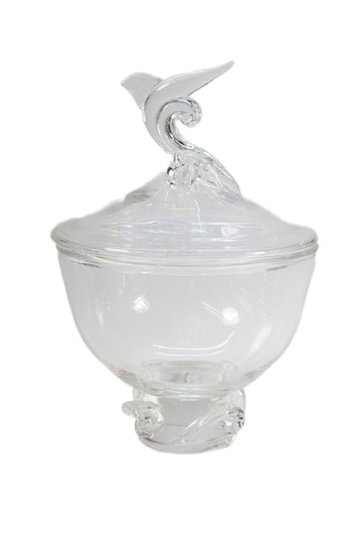 Steuben Vintage Clear Crystal Swordfish Covered Bowl 11"