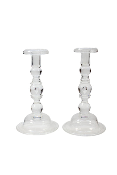 Steuben Vintage Clear Crystal Baluster Teardrop Candlesticks LOT 2 10.5"