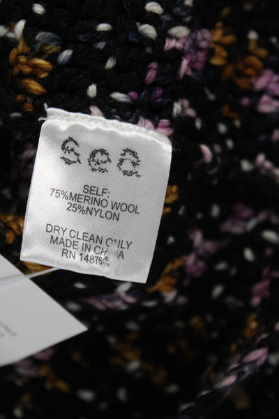 Sea New York Women Black Merino Wool Floral Pullover Boho Size S