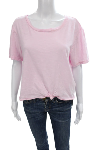 Love Shack Fancy Women Cropped Pink Cotton Short Sleeve T-Shirt Size XS