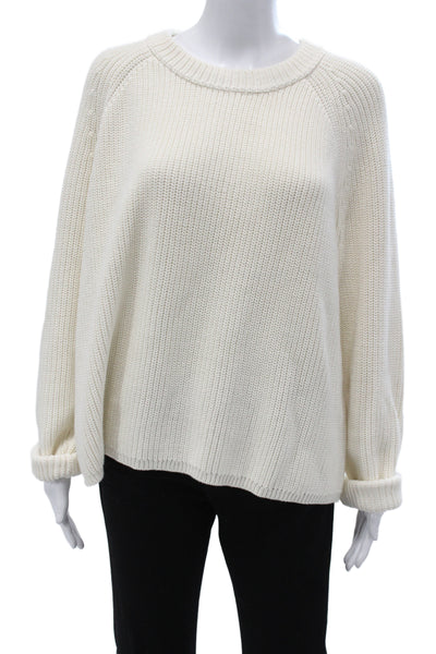 Jenni Kayne Womens Ivory Cotton Crew Neck Pullover Sweater Long Sleeve Size 1X