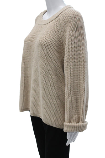 Jenni Kayne Women Plus Pullover Cotton Round Neck Long Sleeve Beige Size 1X