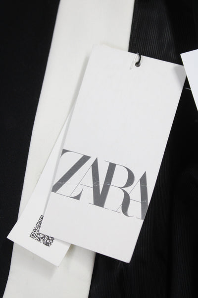 Zara Women Basic Jacket Black Acetate Button Long Sleeve Size XS