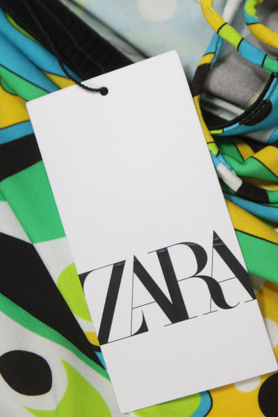 Zara Women Maxi Skirt Multicolor Geometric Polyester Drawstring Size XS