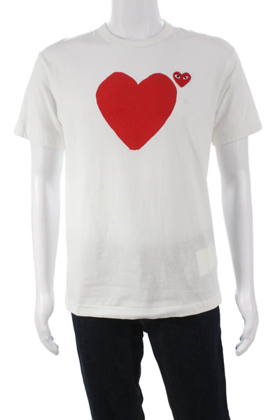 Play Comme Des Garcons Unisex Adults White Cotton Heart Graphic T-Shirt Size L