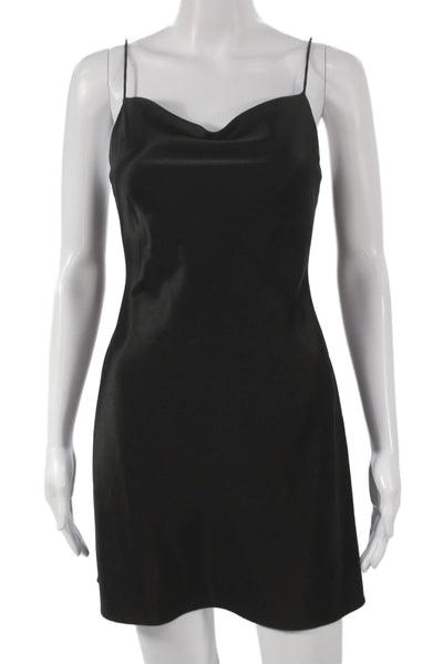 Alice + Olivia Women Slip Dress Black Cowl Neck Zip Extra Short Size 4