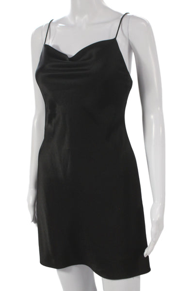 Alice + Olivia Women Slip Dress Black Cowl Neck Zip Extra Short Size 4