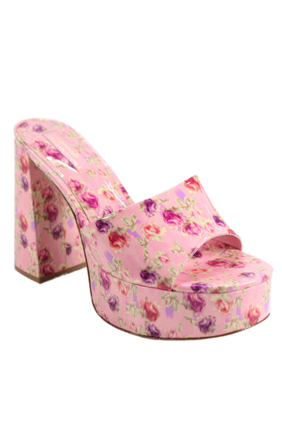 Love Shack Fancy X Larroude Womens Floral Open Toe Platform Shoes Pink Size 8.5
