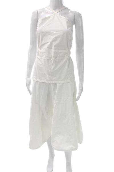 Proenza Schouler Women Maxi Dress White Cotton Halter Tie Sleeveless Size 2