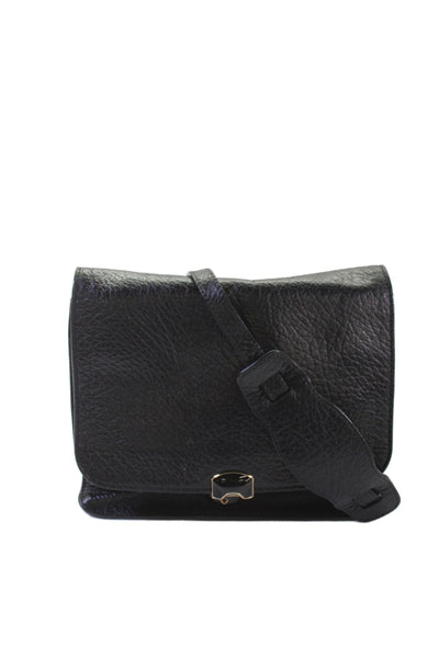 Balenciaga Womens Leather Buckle Closure Zip Pocket Crossbody Handbag Black