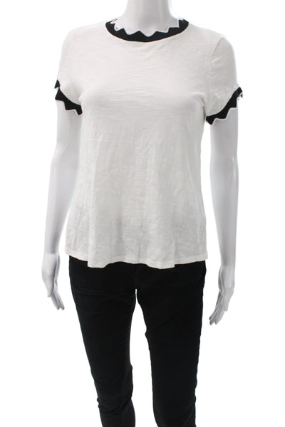 Cinq A Sept Women Black Cotton Ringer T-Shirt Short Sleeve Crew Neck Size XS