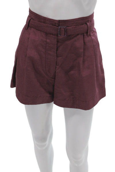 Marc Jacobs Women Paperbag Silk Shorts Purple Buckle Size 0