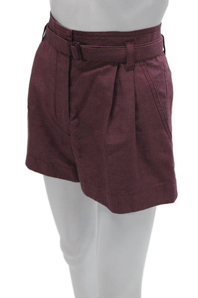 Marc Jacobs Women Paperbag Silk Shorts Purple Buckle Size 0