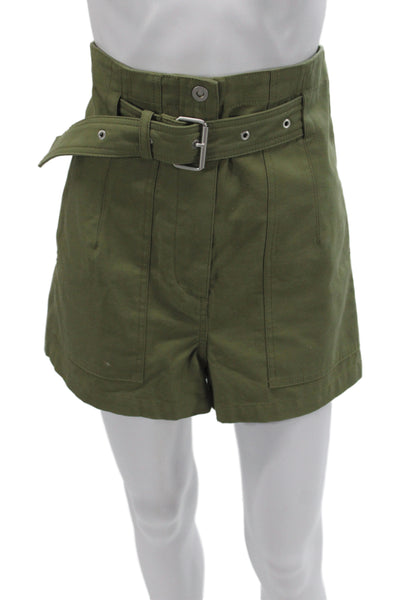 3.1 Phillip Lim Women Paperbag Shorts Green Cotton Military Buckle Size 2