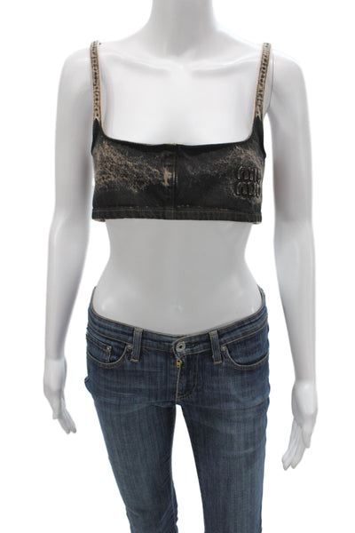 Miu Miu Womens Denim Square Neck Sleeveless Camisole Black Designer Size 38