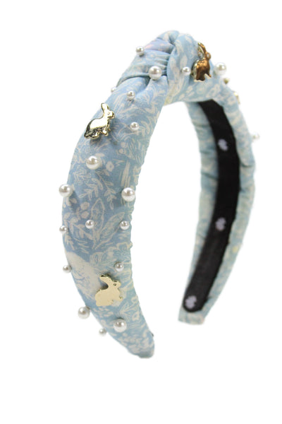Lele Sadoughi Girls Beaded Floral Velvet Slide On Headband Blue