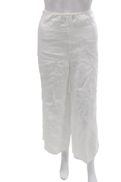 Doen Women Cropped Pants White Linen Summer Bohemian Size XL