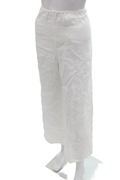 Doen Women Cropped Pants White Linen Summer Bohemian Size XL
