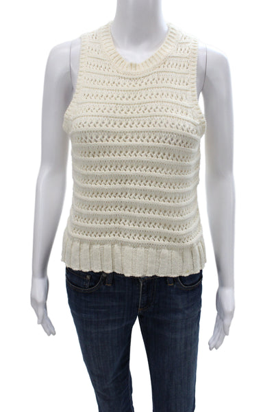 Veronica Beard Women Ivory Striped Sleeveless Crew Neck Tank Cotton Size XS