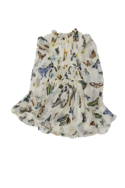 Dolce and Gabbana Girls Silk Butterfly Print Long Sleeve Dress Multicolor Size 6