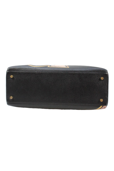 Hermes Womens Printed Kelly 35 Gold Tone Hardware Leather Handbag Black