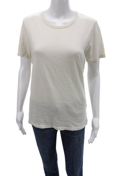 Jenni Kayne Women Ivory Cotton Crew Neck Short Sleeve Basic T-Shirt Size L