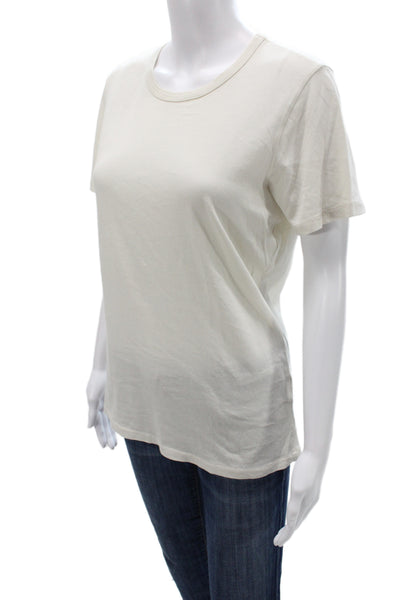 Jenni Kayne Women Ivory Cotton Crew Neck Short Sleeve Basic T-Shirt Size L