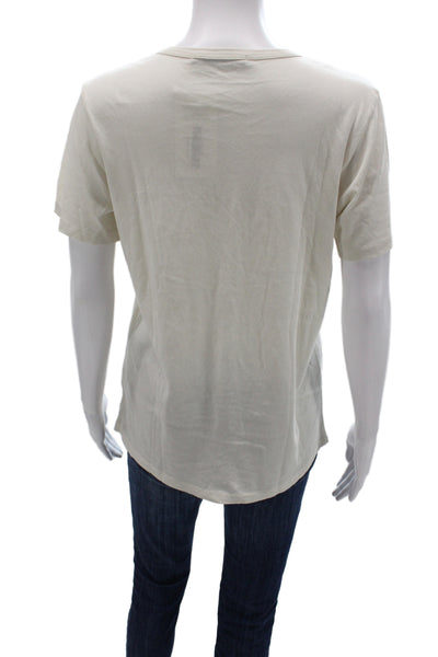 Jenni Kayne Women Ivory Cotton Crew Neck Short Sleeve Basic T-Shirt Size L
